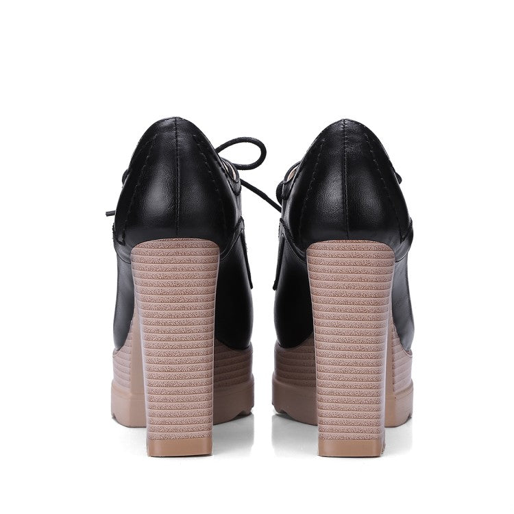 Lace Up Women Platform Chunky Heel Pumps High Heels Shoes