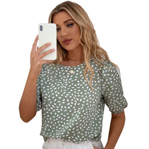 Womens Floral Printed Short Sleeve Chiffon Shirt Top
