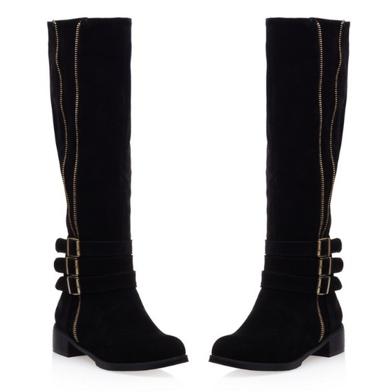 Winter Faux Suede Low Heeled Knee High Boots – Shoeu