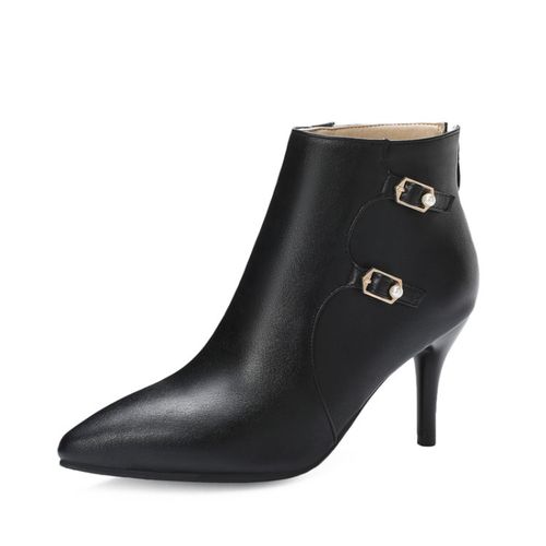 Pointed Toe Buckle Women's High Heeled Ankle Boots