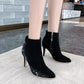 Pointed Toe Rhinestone Women High Heels Short Boots