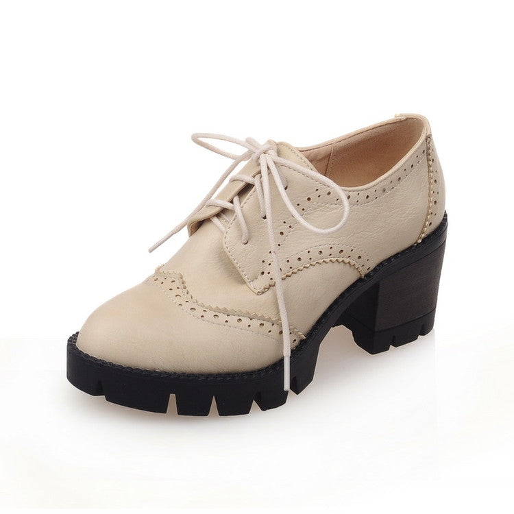 Lace Up Women Pumps Platform Oxfords High Heels Shoes Woman – Shoeu