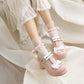 Women Chunky Heel Pumps T Straps Shoes with Bowtie