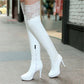 Women Lace Platform High Heels Knee High Boots