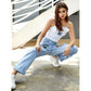 Ins Fashion Loose All-matched Holes Chains Straight High Waist Denim Long Women Jeans