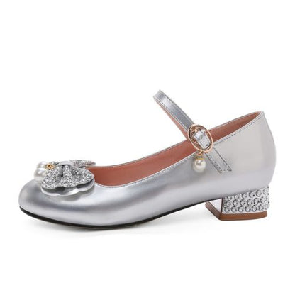 Women Pumps Sequined Mary Janes Shoes with Bowtie