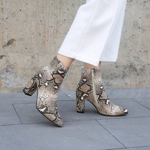 Pointed Toe Snake Pattetn Women's High Heeled Ankle Boots