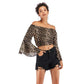 Sexy Off Shoulder Leopard Print Short   Women Chiffon Shirt Blouses