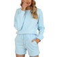 Women Long Sleeve Shorts Sweater Pajamas Two-piece Suit Linen Cotton Home Wear with Pockets