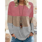 Womens Round Neck Pullover Color Contrast Top T-shirt
