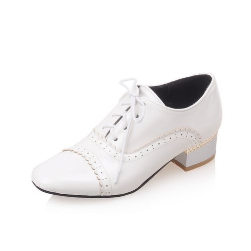 Women Lace Up Laser Mid Heel Shoes