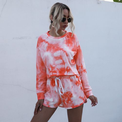 Womens Tie Dye Printing Leisure Home Top and Shorts Two-piece Set Sportswear