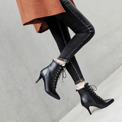 Pointed Toe Lace Up Women's Stiletto Heels Ankle Boots